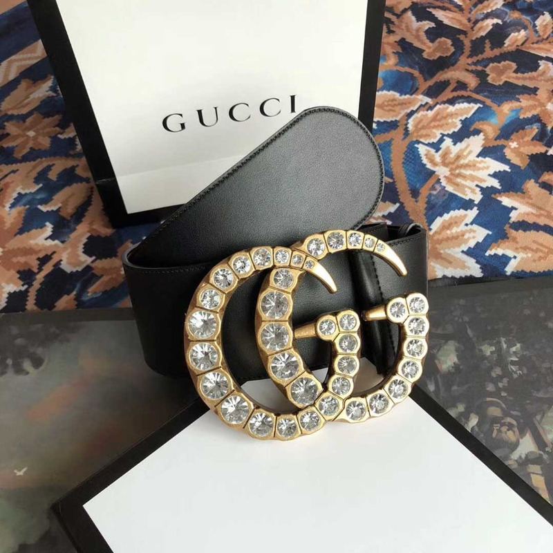 leather belt with crystal double G*u*i buckle