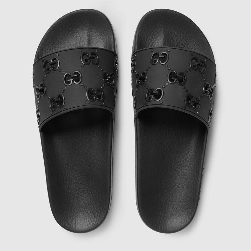 G*u*i men''s rubber gg slide sandal in black