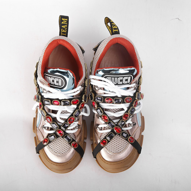 G*u*i flashtrek sneaker with removable crystals(brown and red leather)