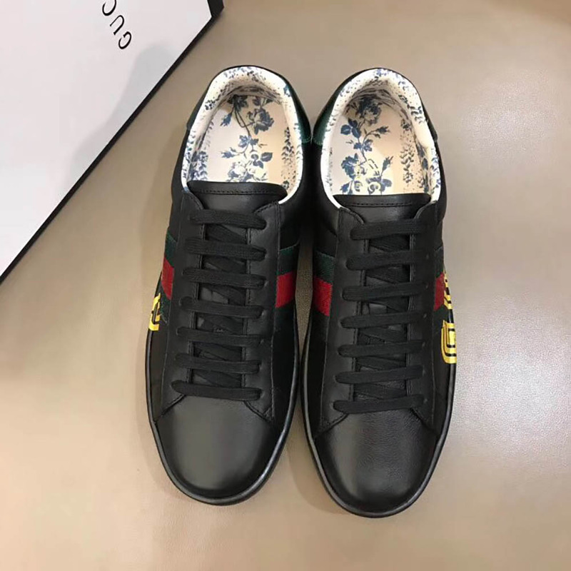 g*u*i ace sneaker with G*u*iy print in black
