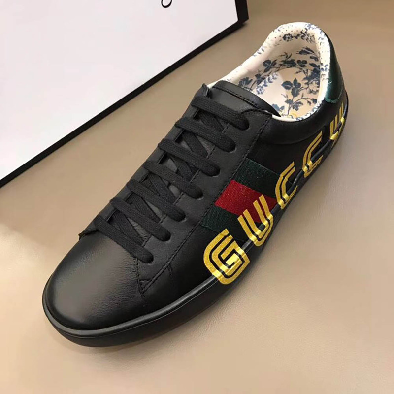 g*u*i ace sneaker with G*u*iy print in black