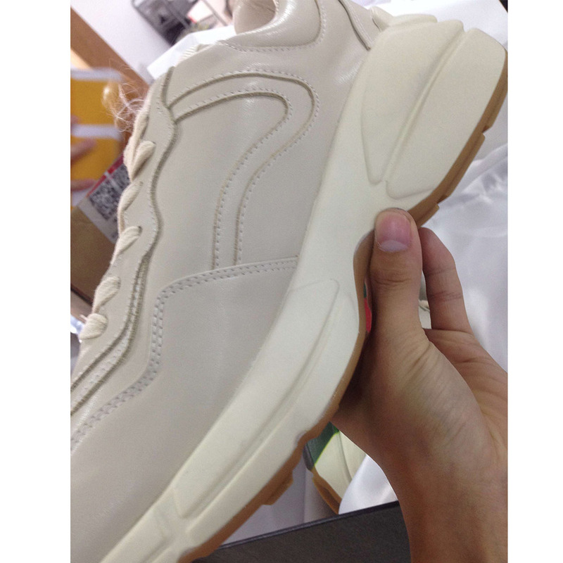 G*u*i rhyton web print leather sneaker (white leather)