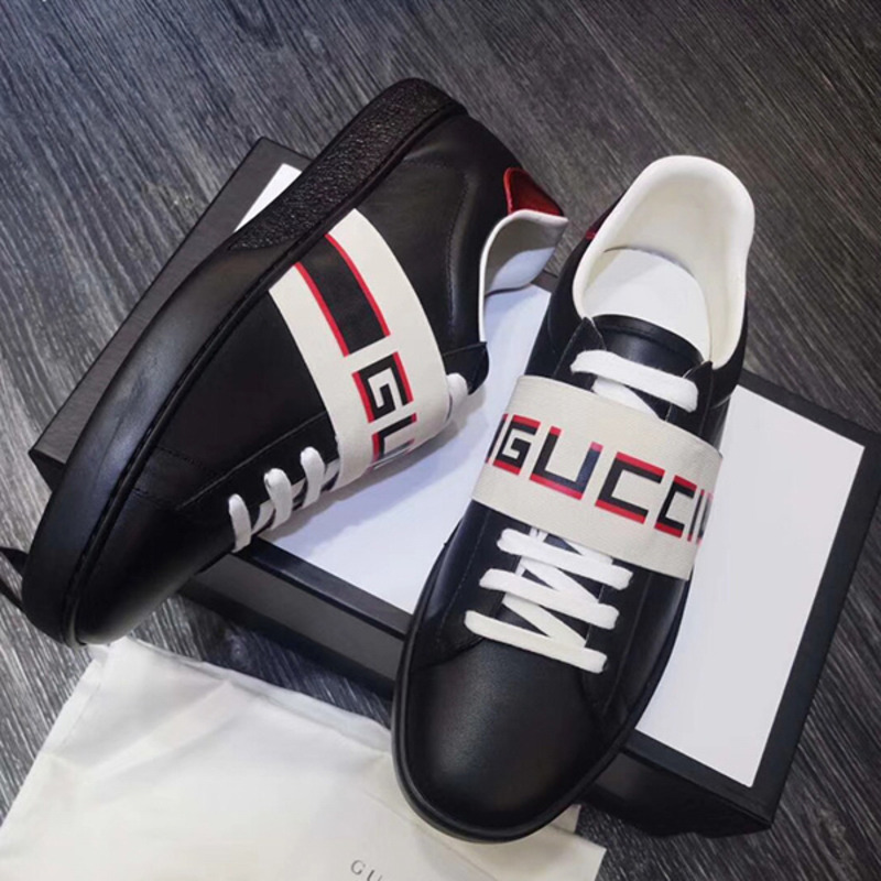 G*u*i stripe leather sneaker in black