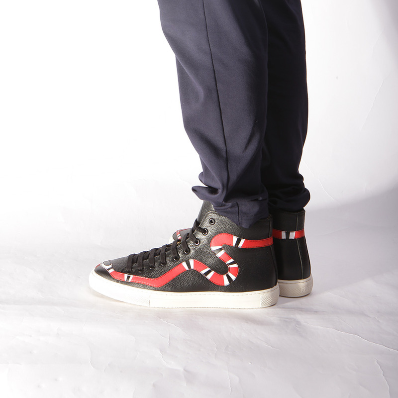G*u*i leather kingsnake high top sneakers black