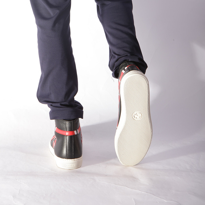 G*u*i leather kingsnake high top sneakers black