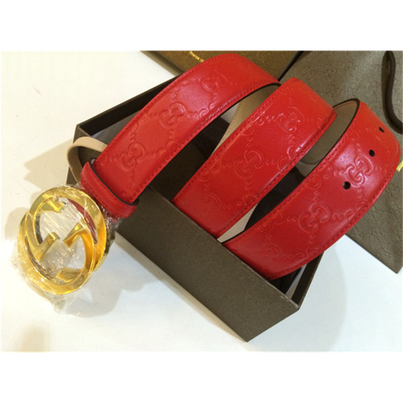 red G*u*i leather gold buckle