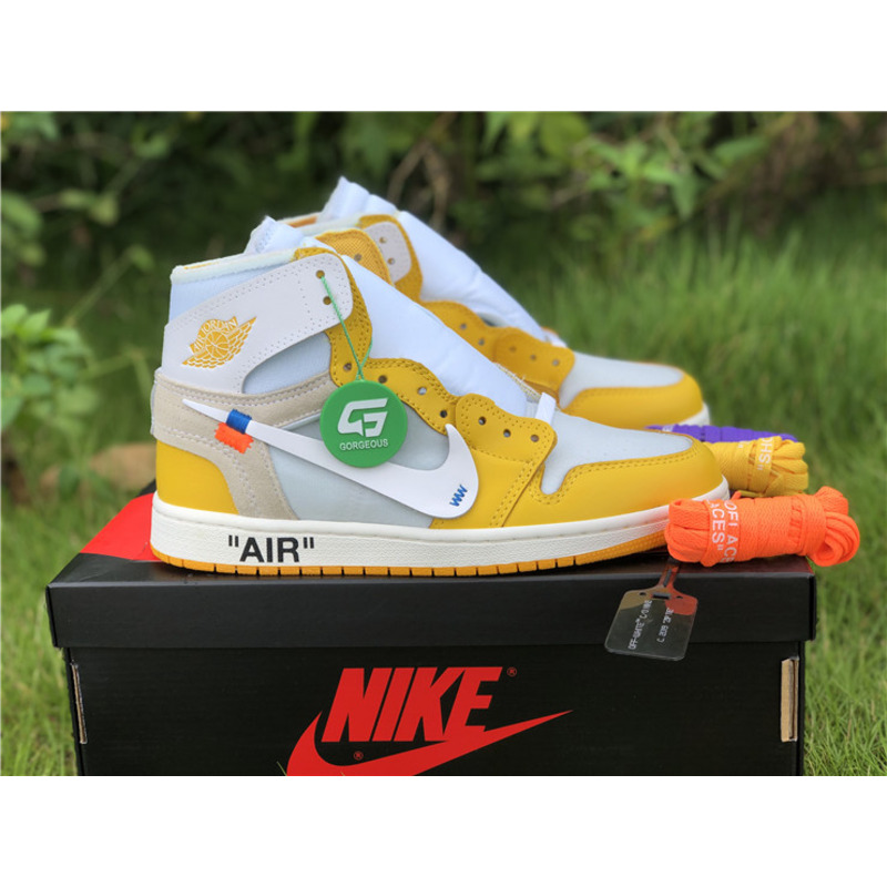 OFF White & NK x Air Jordan 1 GS Yellow 1985 Sneakers Men Women