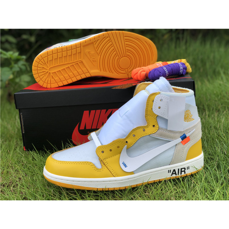 OFF White & NK x Air Jordan 1 GS Yellow 1985 Sneakers Men Women