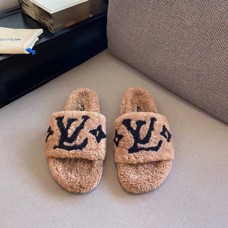 l**is V*t*n monogram shearling slippers