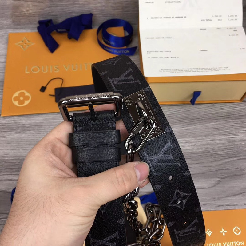 l**is V*t*n signature chain 35mm belt in black