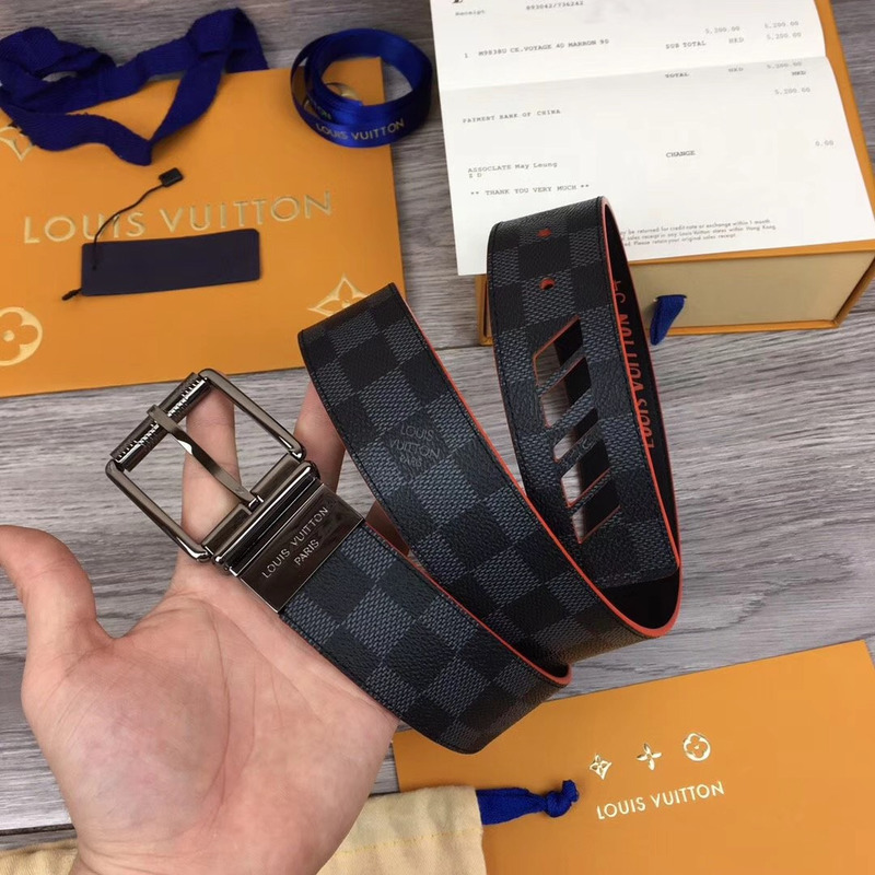 l**is V*t*n damier cobalt race print 40mm reversible belt in silver buckle