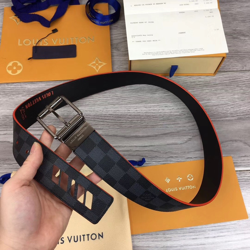 l**is V*t*n damier cobalt race print 40mm reversible belt in silver buckle