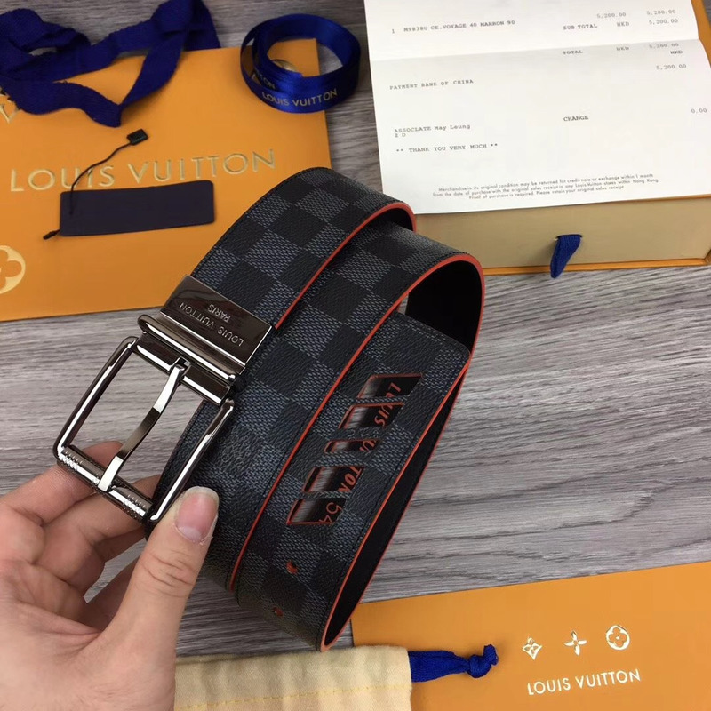 l**is V*t*n damier cobalt race print 40mm reversible belt in silver buckle