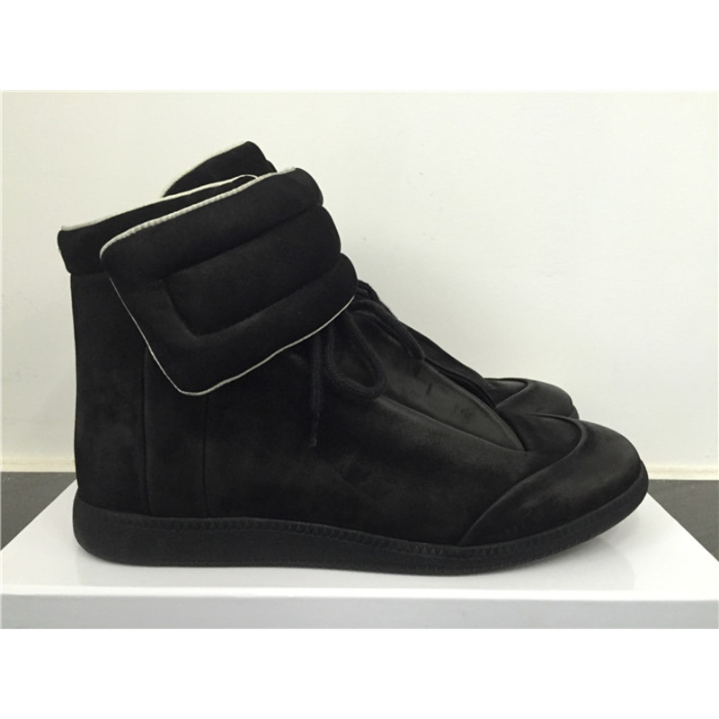 limited version ma*s*n Ma*i*la black suede high-top sneakers with black rubber outsole