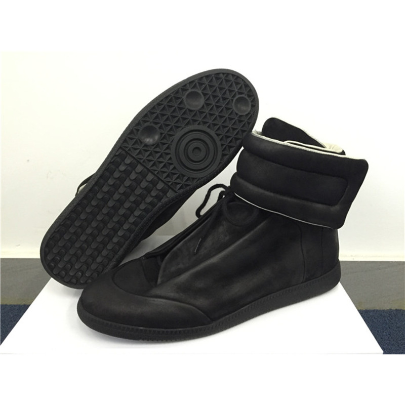 limited version ma*s*n Ma*i*la black suede high-top sneakers with black rubber outsole