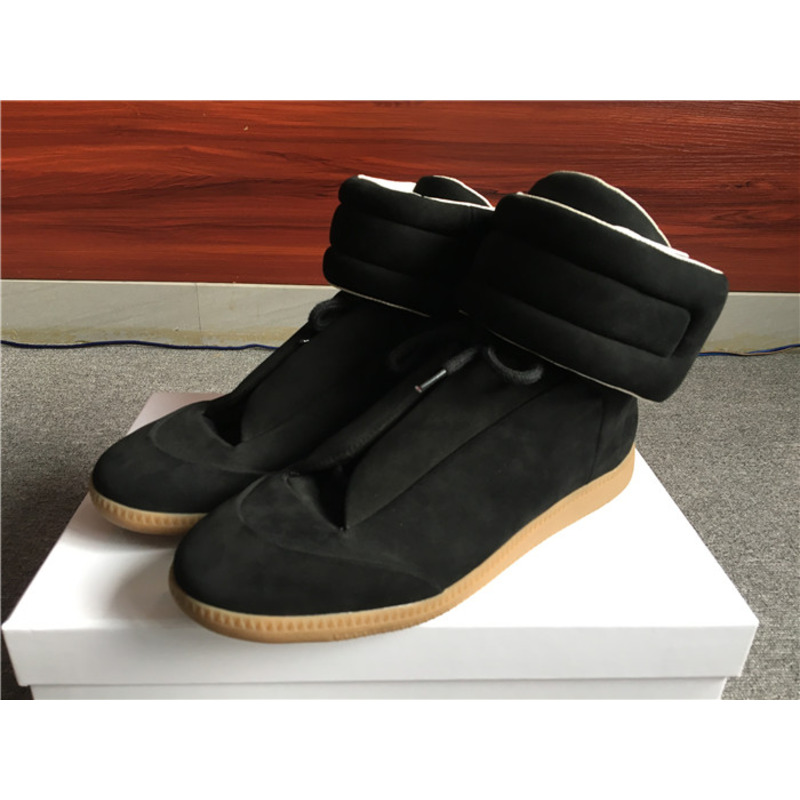 limited version ma*s*n Ma*i*la black suede high-top sneakers with khaki rubber outsole