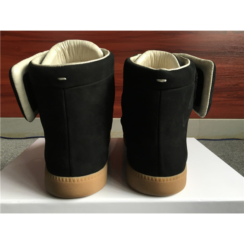limited version ma*s*n Ma*i*la black suede high-top sneakers with khaki rubber outsole