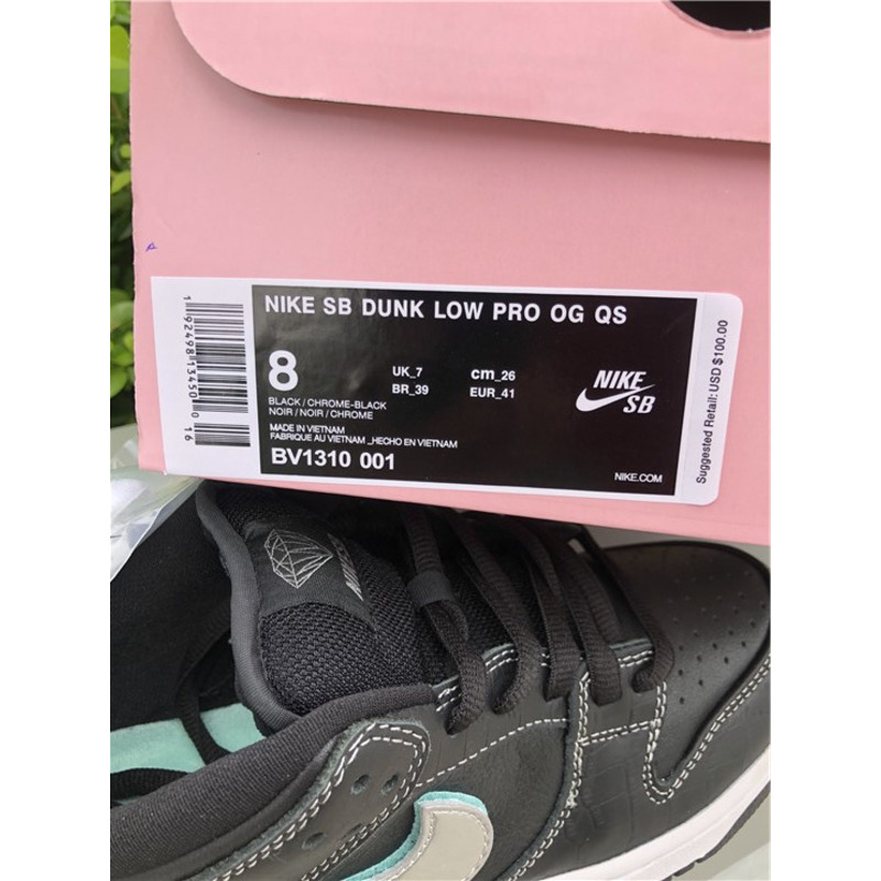Di*m*nd x nike sb dunk low "black" bv1310 001 sneakers men women