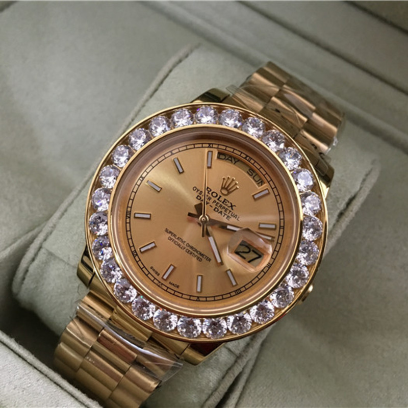 high quality rolex day date ii president yellow gold custom Di*m*nd watch