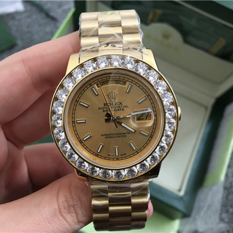 high quality rolex day date ii president yellow gold custom Di*m*nd watch