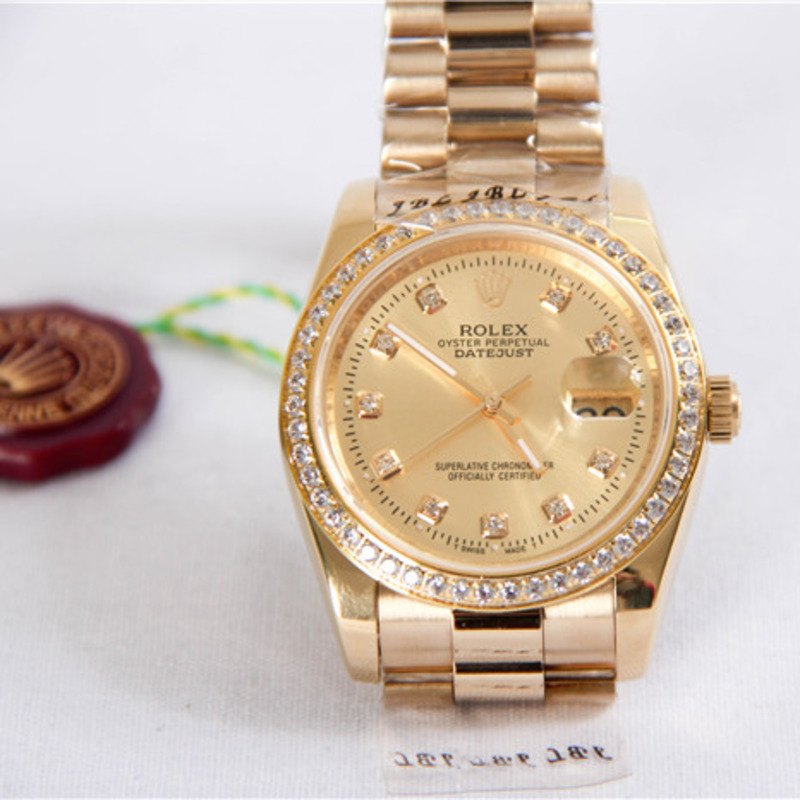 high quality rolex oyster perpetua pearlmaster 34 yellow gold Di*m*nd watch