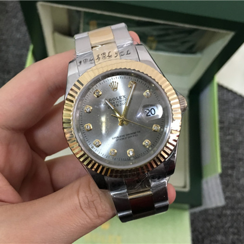 high quality rolex two color gold datejust coral Di*m*nd dial wristwatch ref 179173