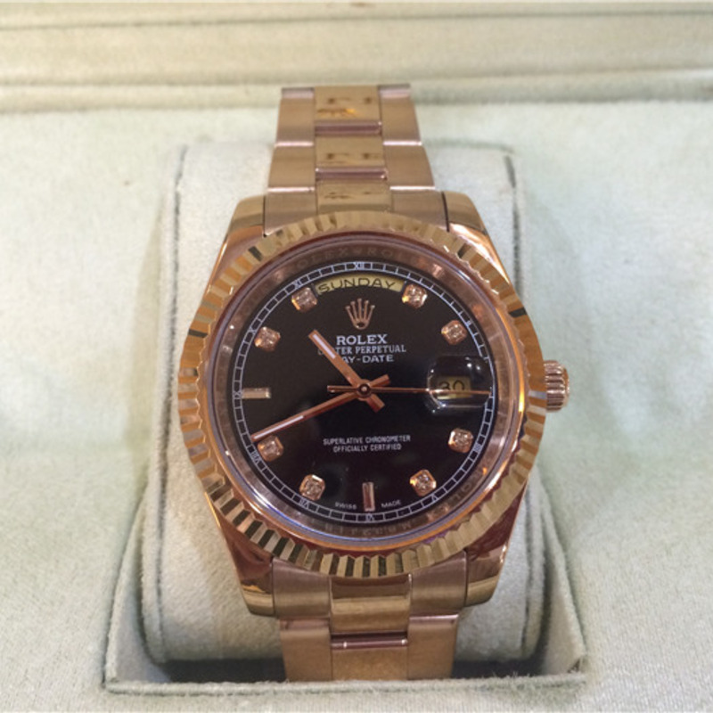 high quality rolex gold datejust Di*m*nd black dial swiss watch