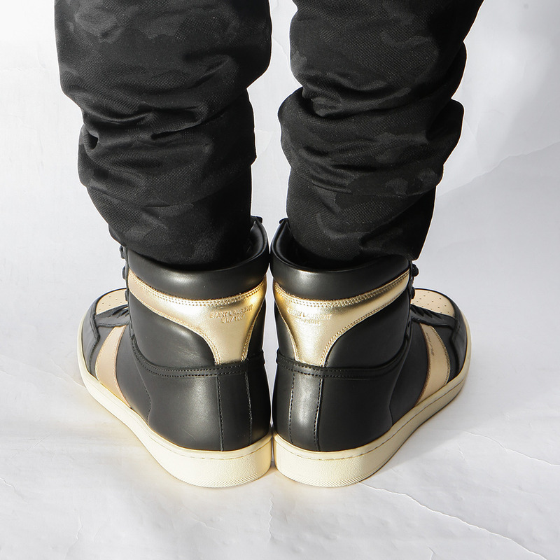 Saint Laurent YSL Signature Court Classic High Top In Black Leather And Gold Metallic Leather Men Sneaker