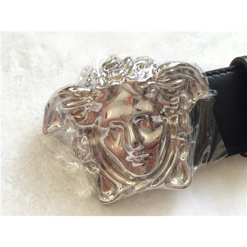 Versace Belt With Medusa Head Silver Buckle Black leather